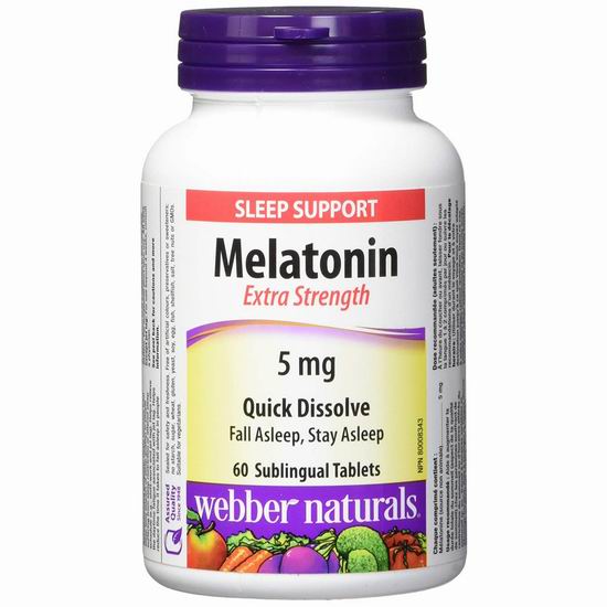  Webber Naturals Melatonin 健康睡眠 强效褪黑素片（5mg x 60片） 4.65加元！