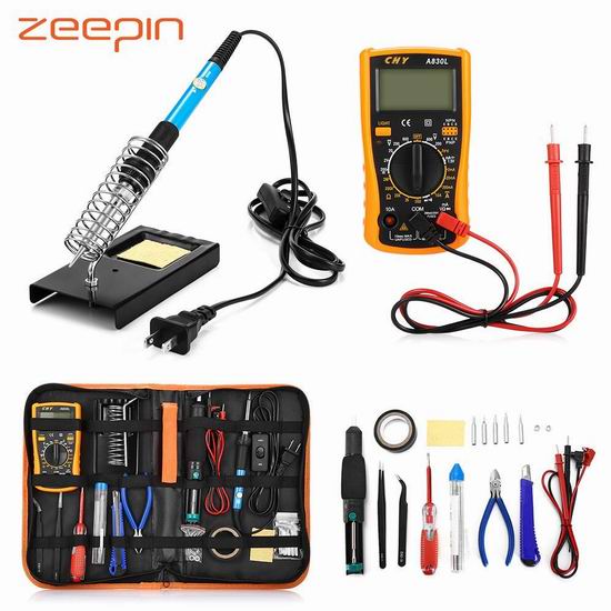  ZEEPIN 电烙铁+数字万用表+电子产品修理工具23合一超值装 24.59加元限量特卖并包邮！