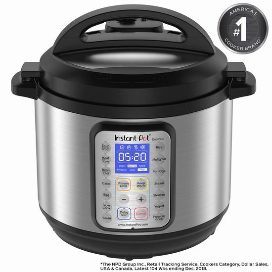  Instant Pot IP-DUO Plus80 8夸脱大容量 9合一多功能电压力锅 104.85加元包邮！