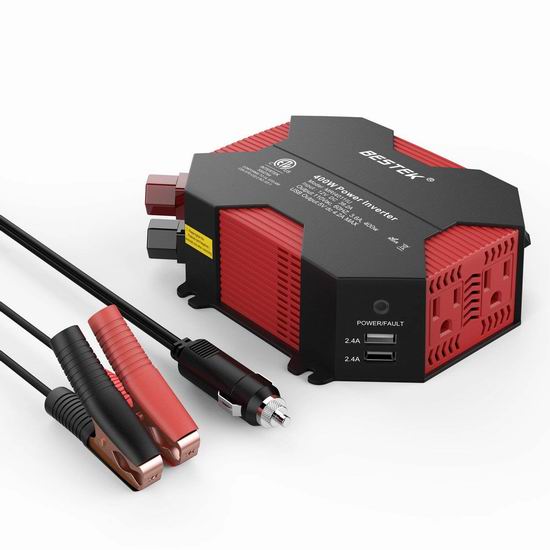  BESTEK 400W 车载电源逆变器（4 USB充电口+2电源插座） 29.99加元限量特卖并包邮！