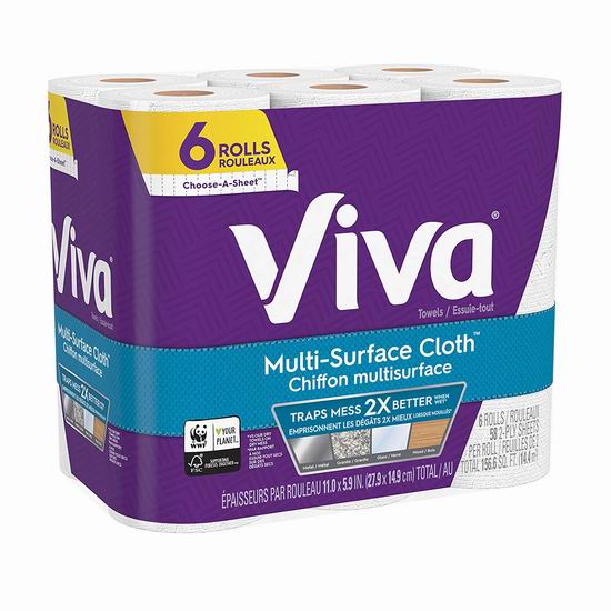  Viva Multi-Surface Choose-A-Sheet 厨房用纸6卷装 4.64加元！
