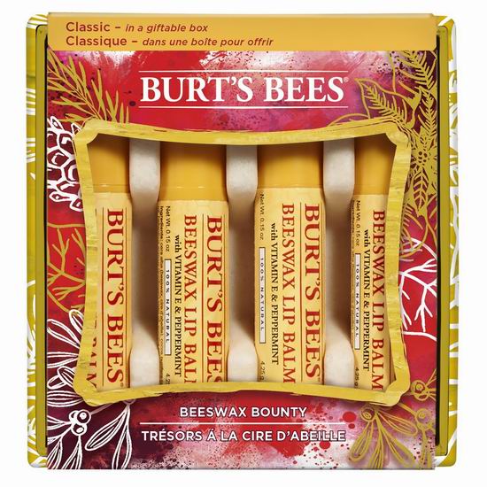 历史新低！Burt's Bees 小蜜蜂 纯天然蜂蜡润唇膏4支超值装（价值19加元） 7.4加元！