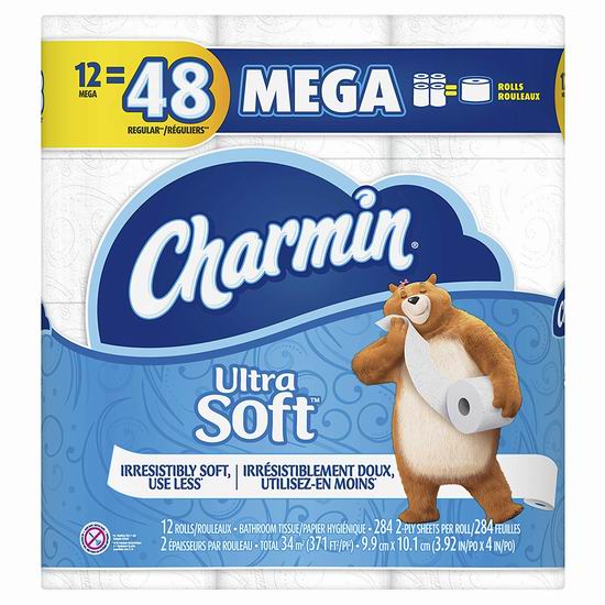  Charmin 双层超软 超大卫生纸12卷 9.38加元！1卷相当于4卷！