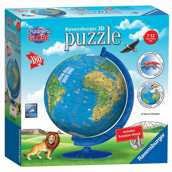  Ravensburger 趣味3D立体地球仪拼图（180pcs）5.4折 20.96加元！