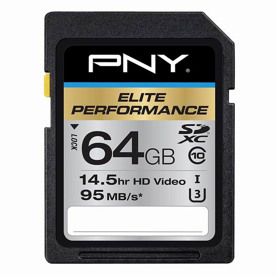  历史新低！PNY Elite Performance SDXC 64GB高速闪存卡4.3折 20.35加元！