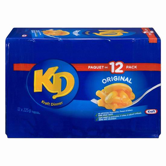  历史新低！KD Kraft Dinner 卡夫 原味 芝士通心粉（225克 x 12盒）5.1折 8.99加元！