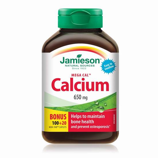  Jamieson 健美生 Mega Cal 高吸收高浓度钙片（650mg x 120片）2.6折 4.64加元！