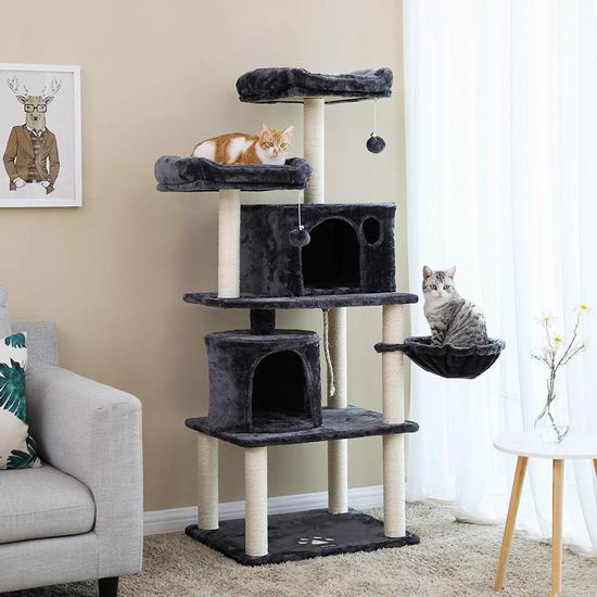  FEANDREA Multi-Level 60英寸 豪华猫树公寓/猫爬架 118.99加元限量特卖并包邮！2色可选！