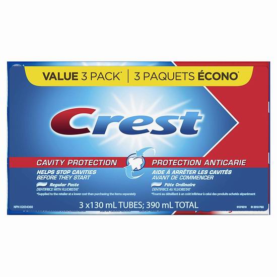  Crest 佳洁士 Cavity Protection 防蛀修护牙膏超值装（3 x 130ml）4.7折 3.28加元！