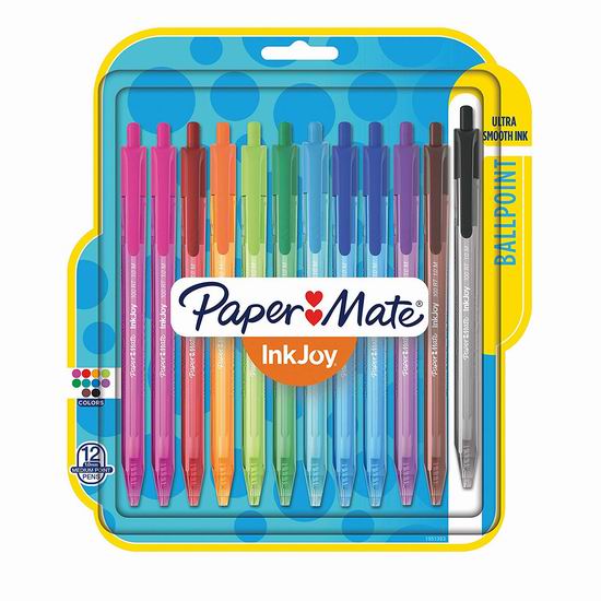  Paper Mate InkJoy 100RT 彩色圆珠笔12件套 7.99加元！
