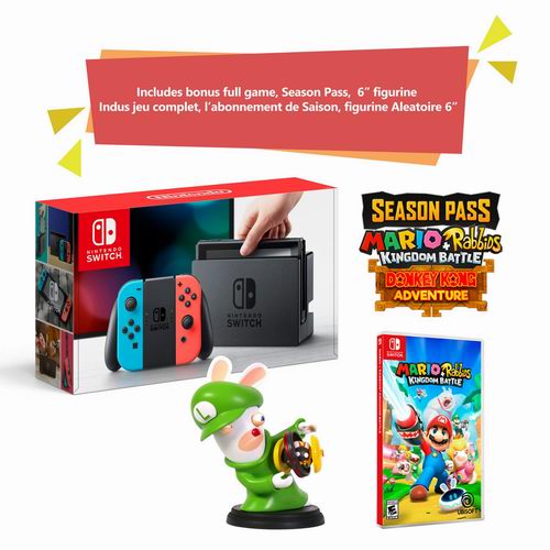  Nintendo Switch游戏机 +《马里奥疯狂兔子：王国之战》 游戏超值套装 379.96加元包邮！2款可选！