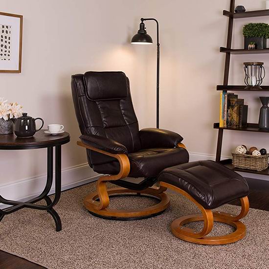  历史新低！Flash Furniture BT-7615-BN-CURV-GG 超舒适真皮躺椅+脚踏4.8折 255.76加元包邮！