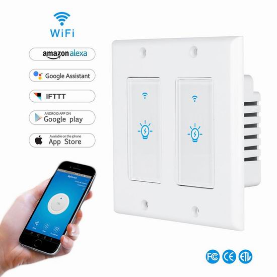  历史新低！LYASI 入墙式 Wi-Fi 单键/双键 智能开关 20.99-29.99加元！支持手机遥控、支持Alexa、Google语音控制！