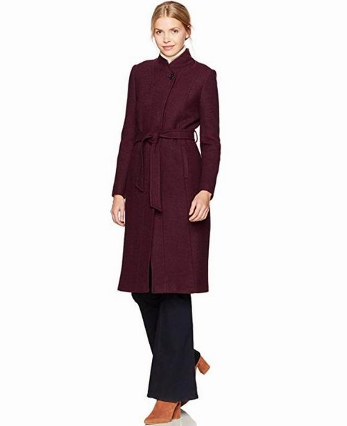  Cole Haan Textured羊毛束腰大衣 104.3加元（2码），原价 206.68加元，包邮