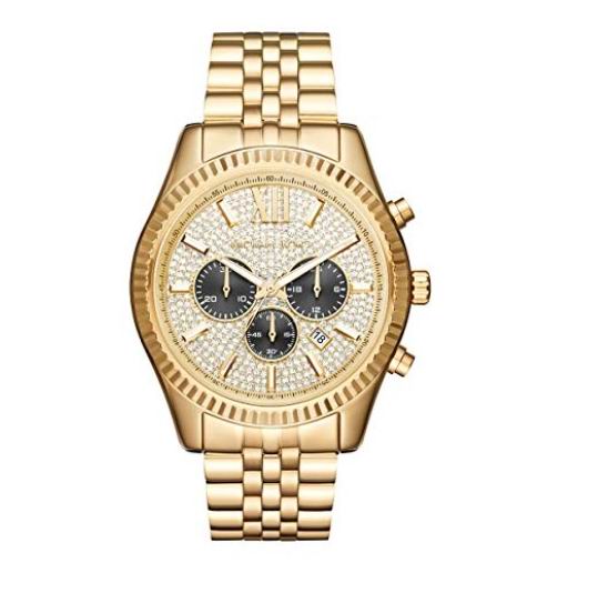  Michael Kors MK8494 Lexington 三眼计时 水晶表盘 金色时尚腕表/手表4折 188.36加元包邮！