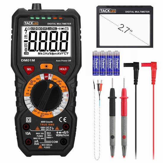  Tacklife DM01M 自动量程 多功能数字万用表3折 11.97加元限量特卖并包邮！