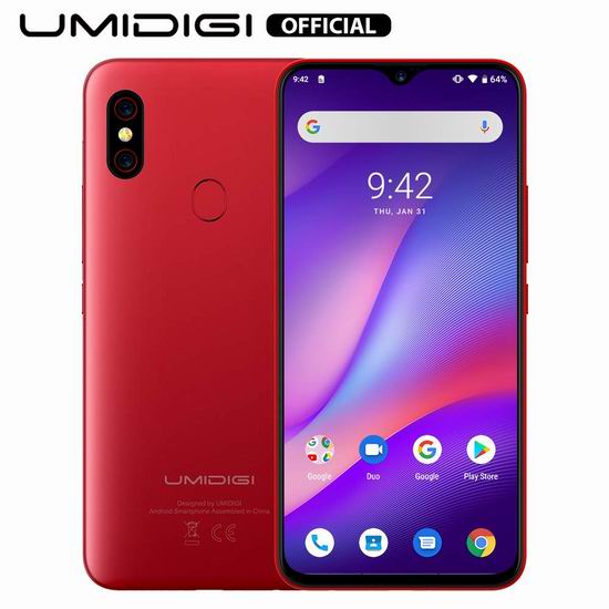  UMIDIGI 优米 F1 6.3英寸 水滴屏 双卡双待 解锁版智能手机（4GB+128GB） 199.99加元限量特卖并包邮！