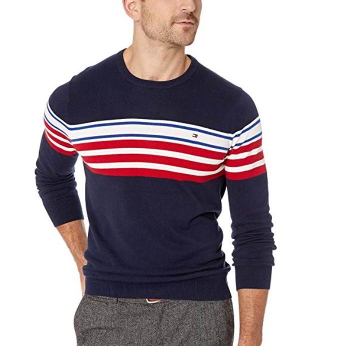  Tommy Hilfiger Belfast 男士圆领条纹毛衣 50.6加元，原价 89.5加元，包邮