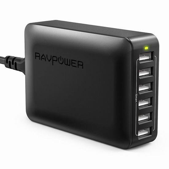  RAVPower 睿能宝 60W 12A 6口USB智能快速充电器 23.04加元！免税！