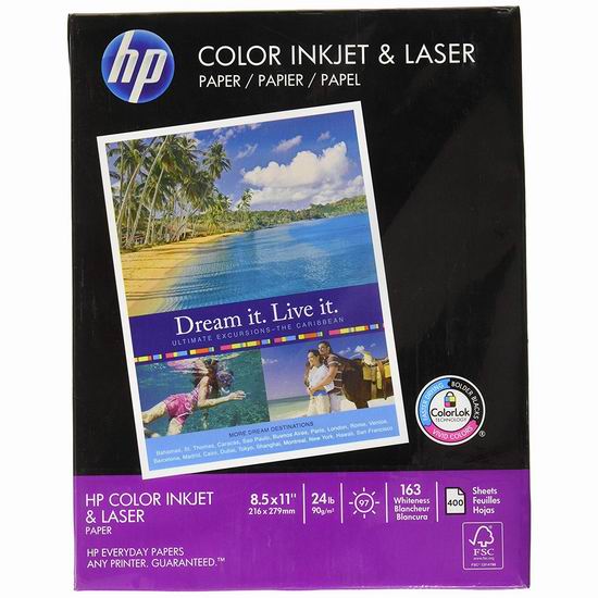  历史新低！HP 惠普 Everyday ColorPrinting24 打印复印多用途纸（400页）4折 6.06加元！