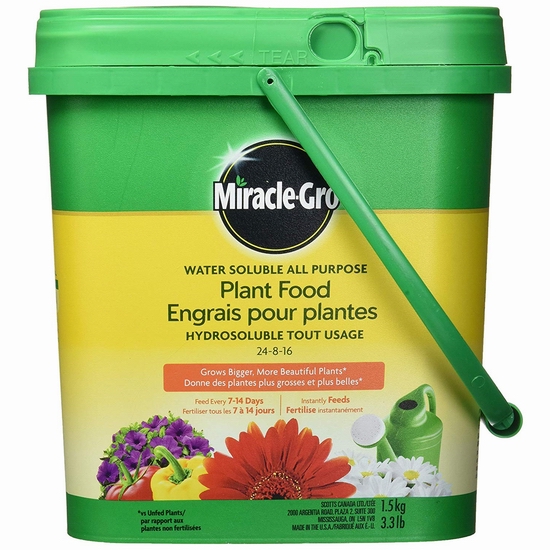  Miracle-Gro 24-8-16 水溶性植物复合肥料（1.5公斤）6.1折 10.43加元！