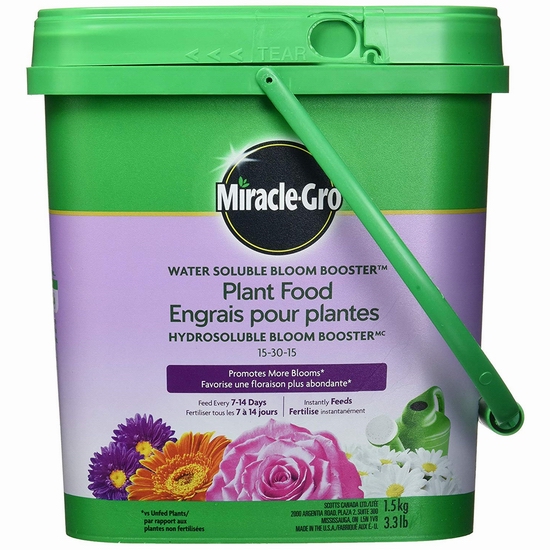  历史新低！Miracle-Gro 2756310 15-30-15 水溶性花卉植物复合肥料（1.5公斤）2.5折 7.98加元！