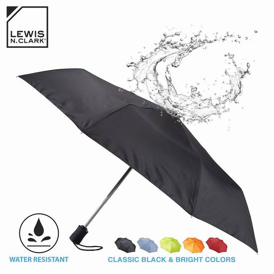  历史新低！Lewis N Clark 413-Black-One 折叠式 防风自动雨伞6.7折 14.15加元！