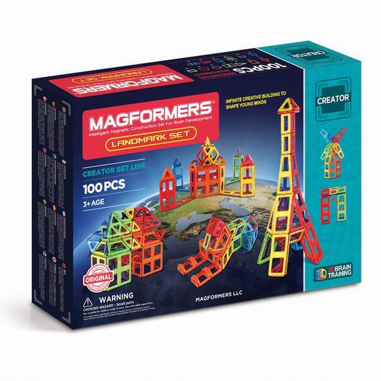  白菜价！历史新低！Magformers Landmark 地标建筑 百变提拉 磁力积木（100pcs）3折 85.92加元包邮！