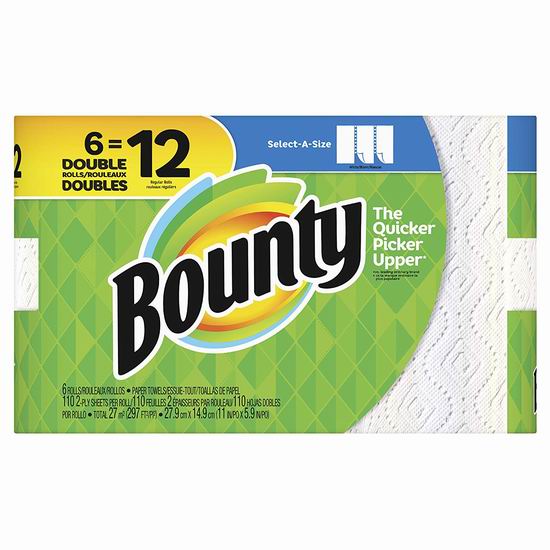  Bounty select-a-size 双层厨房用纸6卷 11.96加元