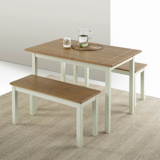  Zinus Farmhouse 实木餐桌椅3件套 288.88加元（原价 313.98加元）+包邮