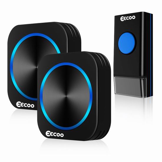  EECOO 防水无线门铃（2接收器） 25.99加元限量特卖！