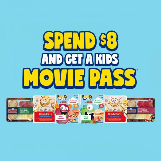  购买 Lunchmates 儿童午餐满8元，送价值9.99加元Cineplex电影票礼品卡！