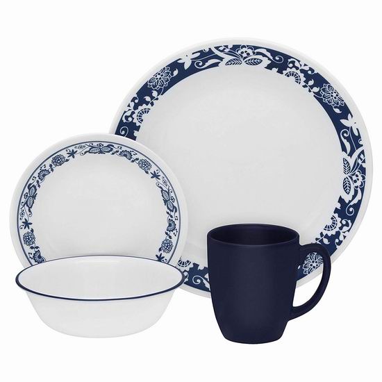  历史最低价！Corelle 康宁 3567 Livingware True Blue 餐具16件套4.2折 36.97加元包邮！