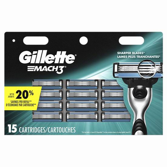  Gillette 吉列 Mach3 锋速3 突破 剃须刀替换刀头15件套 33.97加元（原价 42.39加元）