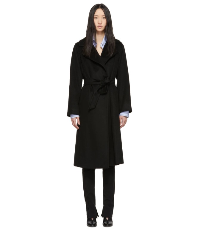  Max Mara Manuela黑色初剪羊毛羊绒大衣 2094加元，原价 3490加元，包邮