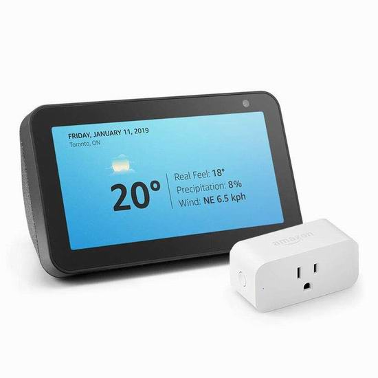  历史新低！新品 Echo Show 5 智能显示器 + 智能插座5.2折 69.99加元包邮！2色可选！会员专享！