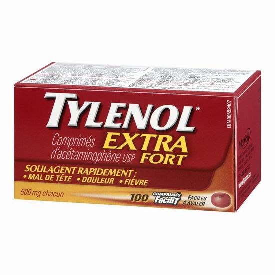  Tylenol 泰诺 Extra Strength 强效退烧止痛片（500mg x 100片） 8.52加元！