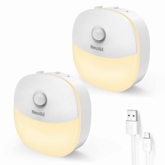  Newild 可充电 运动感应 暖白护眼LED夜灯2件套 22.09加元！