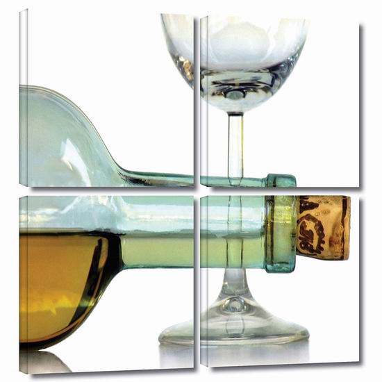  超级白菜！Art Wall 酒瓶与酒杯 48x48英寸四合一风景帆布装饰画0.5折 26.13加元清仓！