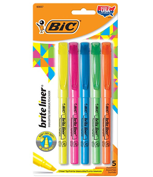  Bic BLP51W-Ast Brite Liner荧光笔 5支 2.47加元，原价 4.29加元
