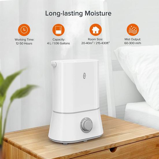  TaoTronics 4升大容量超声波雾化加湿器 51.99加元包邮！