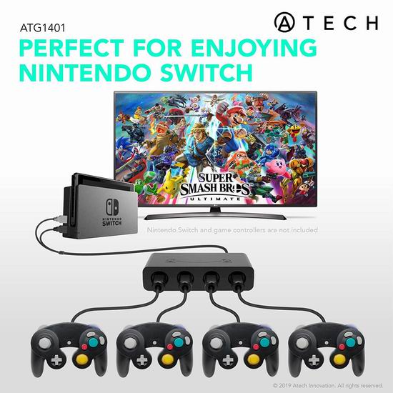  白菜价！历史新低！ATECH GameCube 一拖四 游戏手柄适配器1.5折 5.99加元清仓！兼容Switch、Wii U、PC电脑！