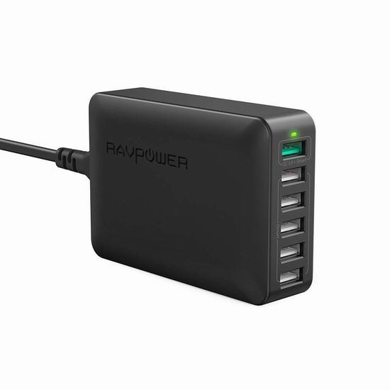  金盒头条：历史新低！RAVPower 60W 快充3.0 6口USB智能快速充电器 29.51加元！