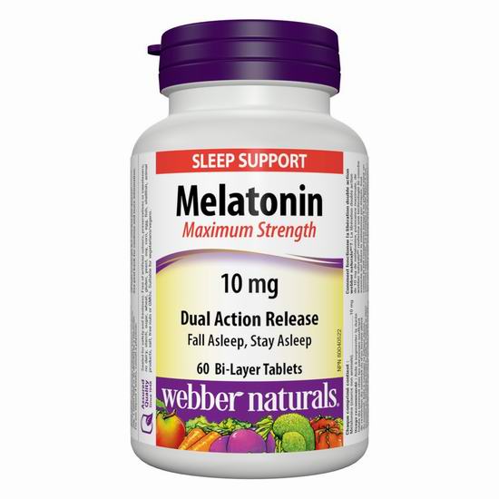  Webber Naturals 韦博 Melatonin 褪黑素双效缓释片（10毫克 x 60片）8.82加元