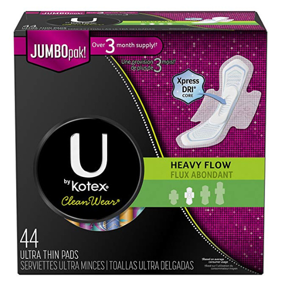  U by Kotex CleanWear Ultra超薄卫生垫 44张 9.97加元，原价 11.98加元