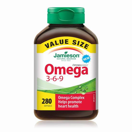  历史新低！Jamieson 健美生 Omega 3-6-9 鱼油（280粒）4.5折 12.21加元！