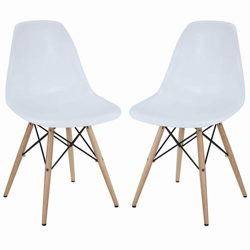  白菜价！Modway带木底座白色塑料椅 2件套 2.3折 54.04加元，原价 235.85加元，包邮