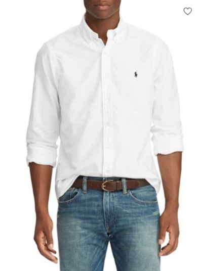  Polo Ralph Lauren 男士经典白色衬衣 39.99加元，原价 109.5加元，包邮