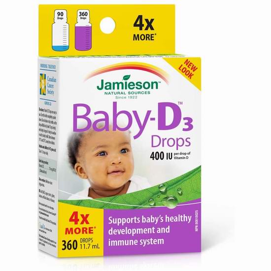  Jamieson 健美生 婴儿 Vitamin D3 400 IU 滴剂 10.46加元（walmart同款价 15.97加元）