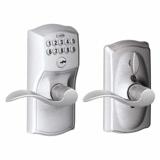  Schlage 西勒奇 FE575 CAM 626 ACC 家用电子密码门锁5.1折 108.75加元包邮！2色可选！